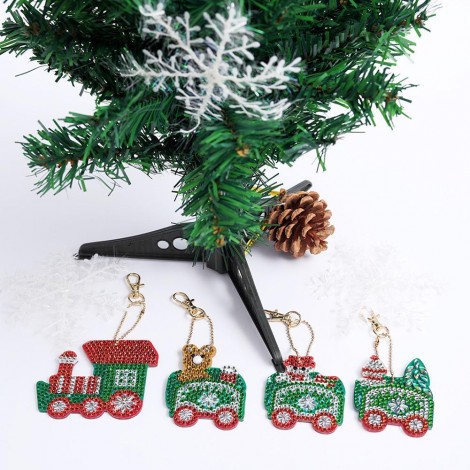 4pcs DIY Keychain - Rhinestone - Christmas Train Keychain