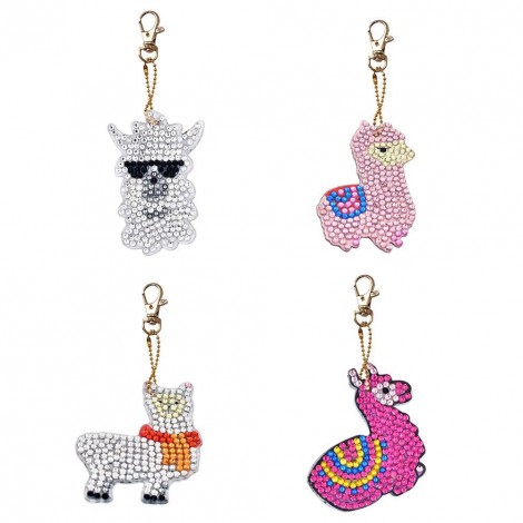 4pcs/Set DIY Diamond Painting Animal Resin Women Bag Keychain Jewelry Gift