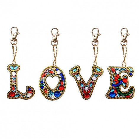 4pcs/set DIY Love Full Drill Special Shaped Diamond Painting Keychain Gifts